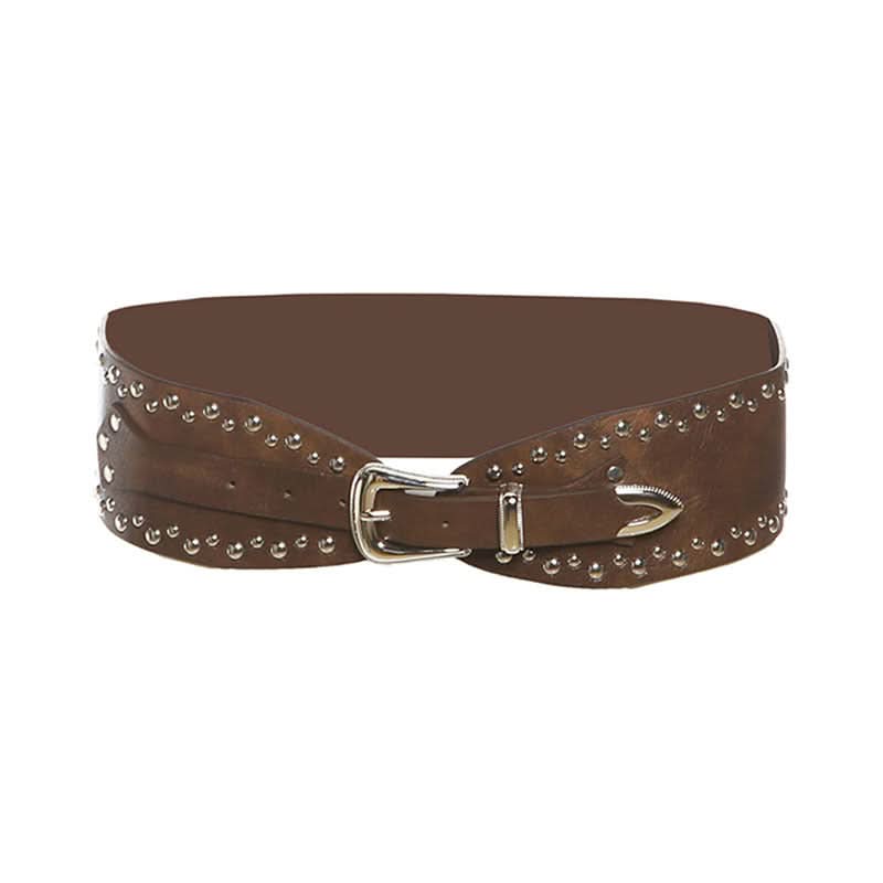 Fall Chic Studded Wide Waist Belt for Women - Western Boho PU Leather Statement