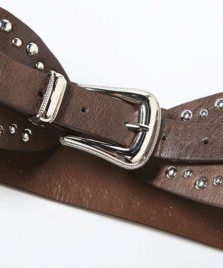 Fall Chic Studded Wide Waist Belt for Women - Western Boho PU Leather Statement