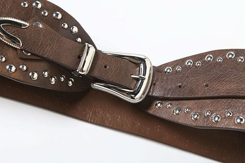 Fall Chic Studded Wide Waist Belt for Women - Western Boho PU Leather Statement