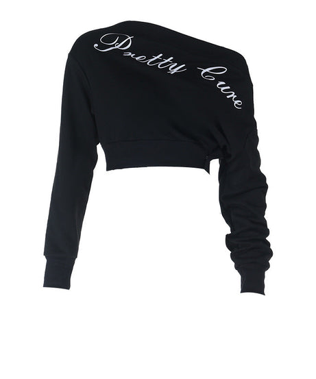 "Pretty Cure" Asymmetrical One-Shoulder Crop Top | Edgy Long Sleeve for Fall Style