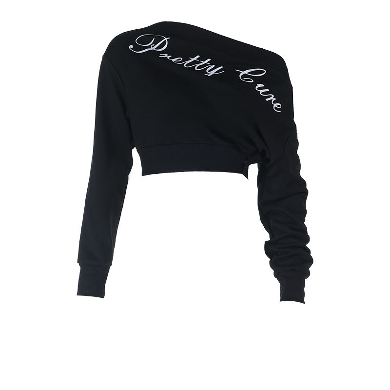 "Pretty Cure" Asymmetrical One-Shoulder Crop Top | Edgy Long Sleeve for Fall Style