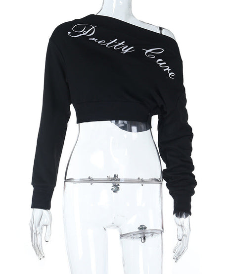 "Pretty Cure" Asymmetrical One-Shoulder Crop Top | Edgy Long Sleeve for Fall Style