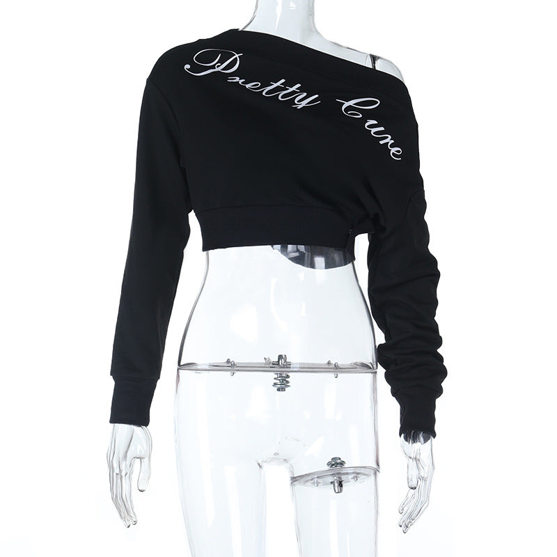 "Pretty Cure" Asymmetrical One-Shoulder Crop Top | Edgy Long Sleeve for Fall Style