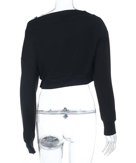 "Pretty Cure" Asymmetrical One-Shoulder Crop Top | Edgy Long Sleeve for Fall Style