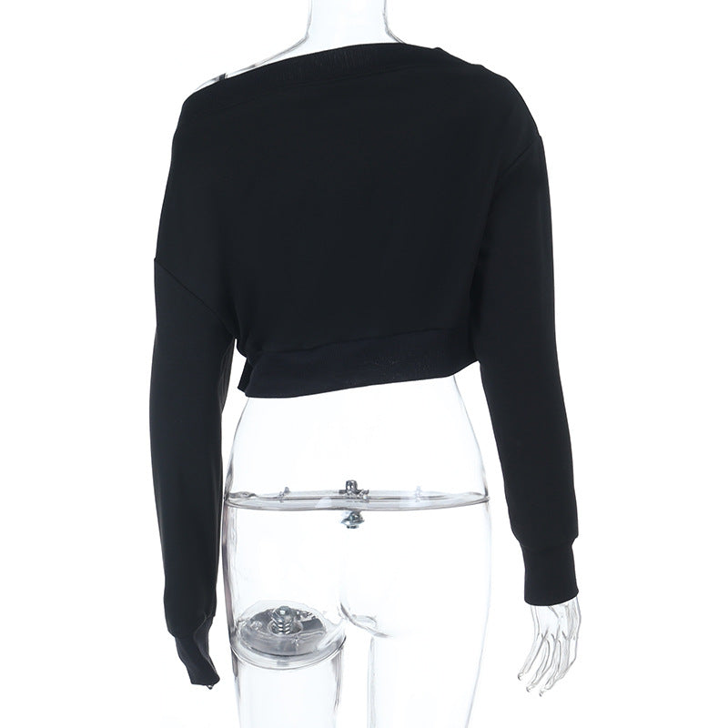 "Pretty Cure" Asymmetrical One-Shoulder Crop Top | Edgy Long Sleeve for Fall Style