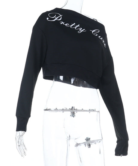 "Pretty Cure" Asymmetrical One-Shoulder Crop Top | Edgy Long Sleeve for Fall Style
