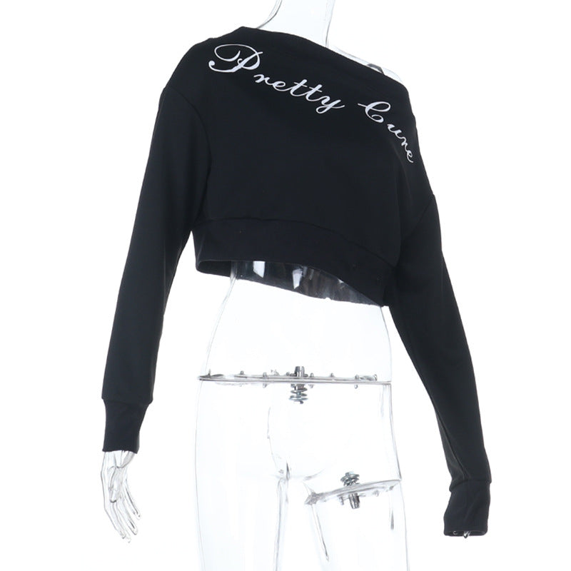 "Pretty Cure" Asymmetrical One-Shoulder Crop Top | Edgy Long Sleeve for Fall Style
