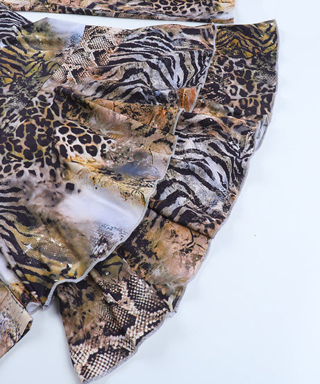 Fierce Fall Fashion: V-Neck Long Sleeve Mixed Animal Print Ruffle Mini Dress