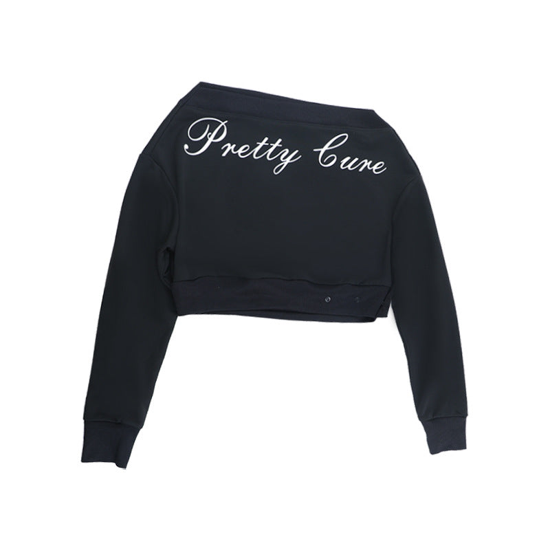 "Pretty Cure" Asymmetrical One-Shoulder Crop Top | Edgy Long Sleeve for Fall Style