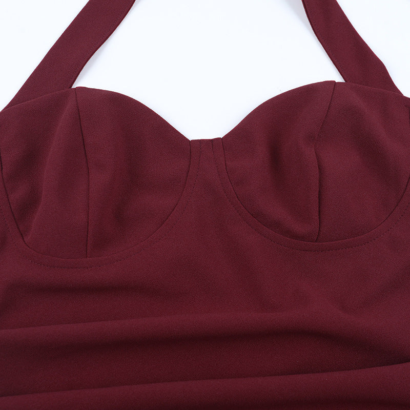 Stunning Burgundy Halter Maxi Dress with High Slit & Ruched Detail – Your Perfect Fall & Holiday Party Statement