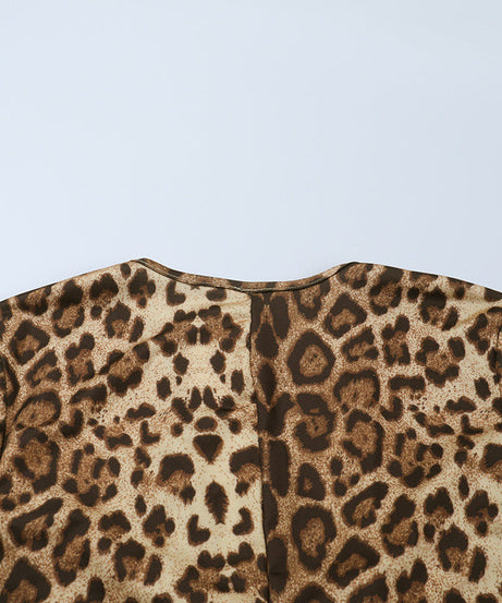 Fall Glamour: Twisted Front Leopard Print Maxi Dress - V-Neck Long Sleeve for Women