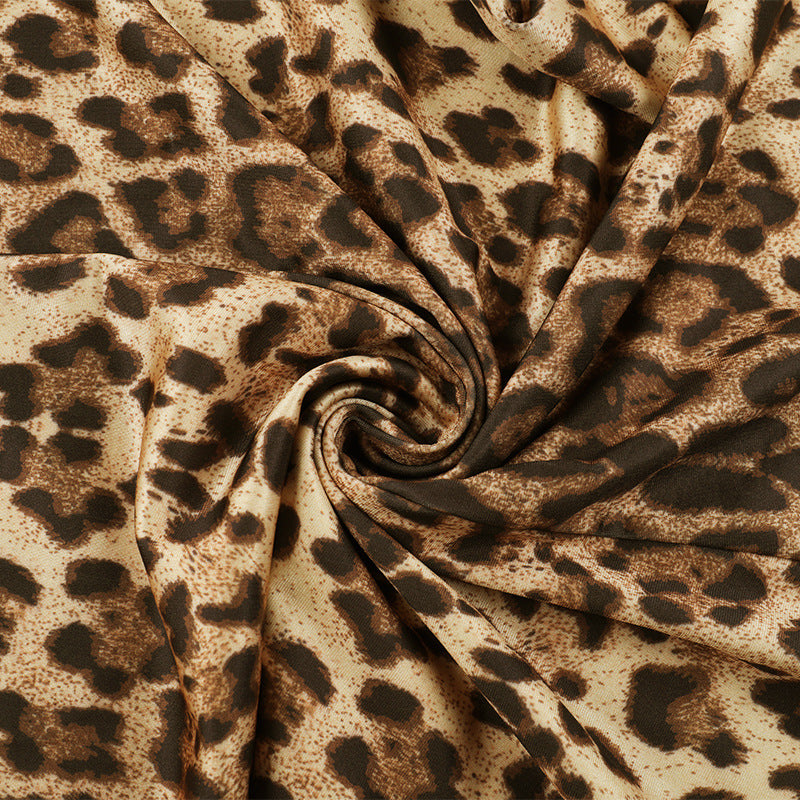 Fall Glamour: Twisted Front Leopard Print Maxi Dress - V-Neck Long Sleeve for Women