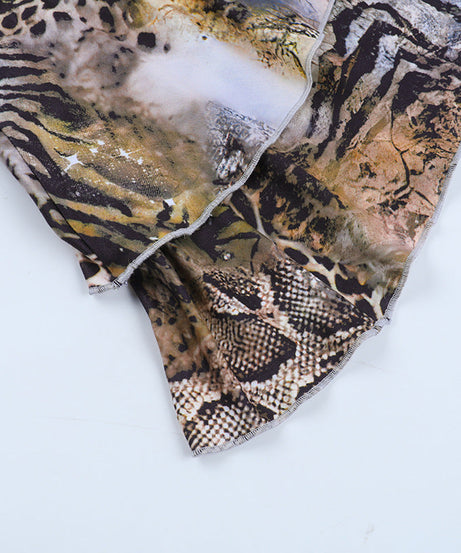 Fierce Fall Fashion: V-Neck Long Sleeve Mixed Animal Print Ruffle Mini Dress