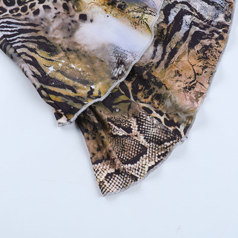 Fierce Fall Fashion: V-Neck Long Sleeve Mixed Animal Print Ruffle Mini Dress