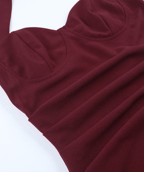 Stunning Burgundy Halter Maxi Dress with High Slit & Ruched Detail – Your Perfect Fall & Holiday Party Statement