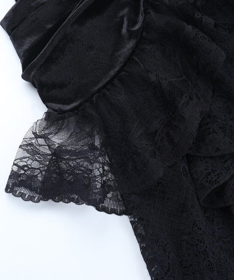 Enchanting Black Velvet & Lace Maxi Skirt - Gothic Elegance for Fall & Halloween