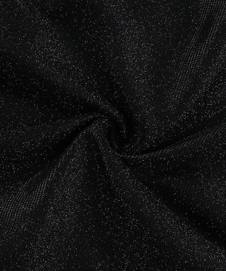 Dazzling Black Sparkle Strapless Maxi Dress with High Slit & Ruffles | Holiday & NYE Glamour