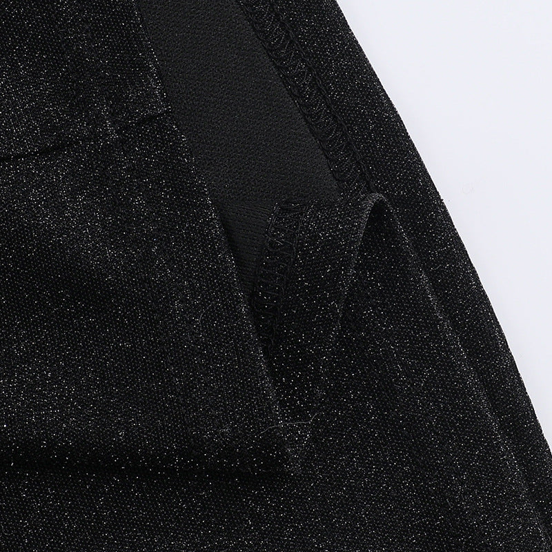 Dazzling Black Sparkle Strapless Maxi Dress with High Slit & Ruffles | Holiday & NYE Glamour