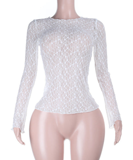 Chic Sheer Lace Long Sleeve Top - Elegant Fall Layering & Holiday Style