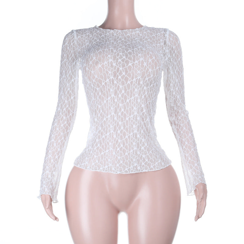 Chic Sheer Lace Long Sleeve Top - Elegant Fall Layering & Holiday Style