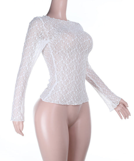 Chic Sheer Lace Long Sleeve Top - Elegant Fall Layering & Holiday Style
