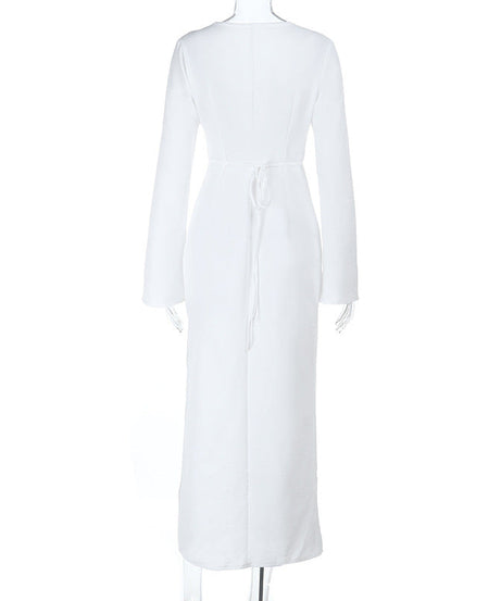 Winter White O-Ring V-Neck Long Sleeve Maxi Dress | Chic Fall & Holiday Essential