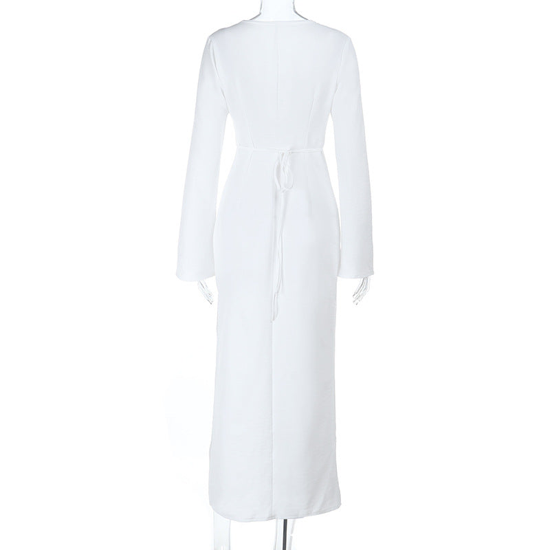 Winter White O-Ring V-Neck Long Sleeve Maxi Dress | Chic Fall & Holiday Essential