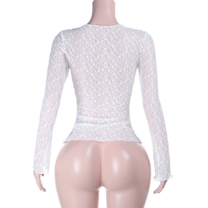 Chic Sheer Lace Long Sleeve Top - Elegant Fall Layering & Holiday Style