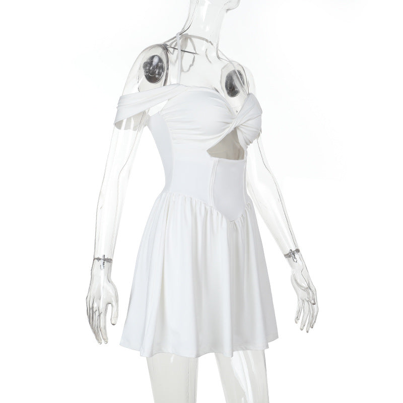 Chic White Halter Off-Shoulder Mini Dress - Trendy Cut-Out for Fall Getaways & Parties