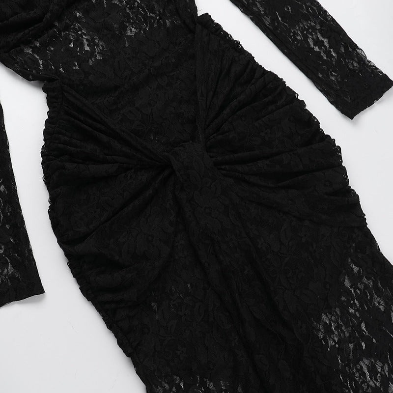 Sultry Black Lace Maxi Dress - Sheer Long Sleeve Bodycon Gown for Fall & Holiday Glamour