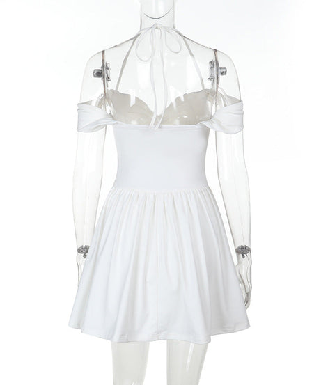Chic White Halter Off-Shoulder Mini Dress - Trendy Cut-Out for Fall Getaways & Parties