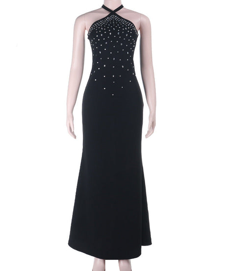 Glamorous Beaded Halter Neck Maxi Gown - Perfect for Holiday Galas & New Year's Eve