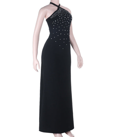 Glamorous Beaded Halter Neck Maxi Gown - Perfect for Holiday Galas & New Year's Eve
