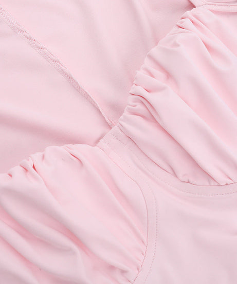 Blush Pink Ruched Bodycon Mini Dress - Long Sleeve Square Neck for Fall Nights Out