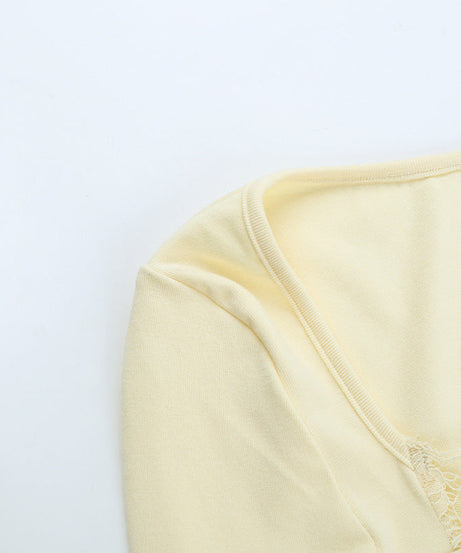 Autumn Chic: Ivory Lace Trim Square Neck Long Sleeve Top - Your Versatile Fall Essential