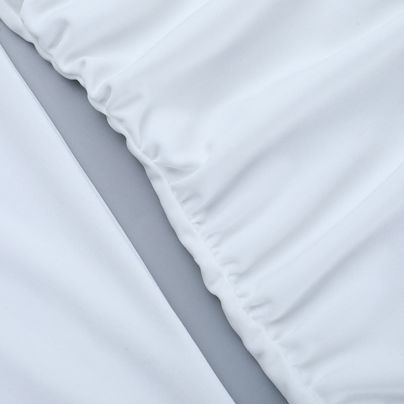 Elegant White Long Sleeve Maxi Dress with Twist Front Cutout & Ruched Waist - Fall Ready Chic