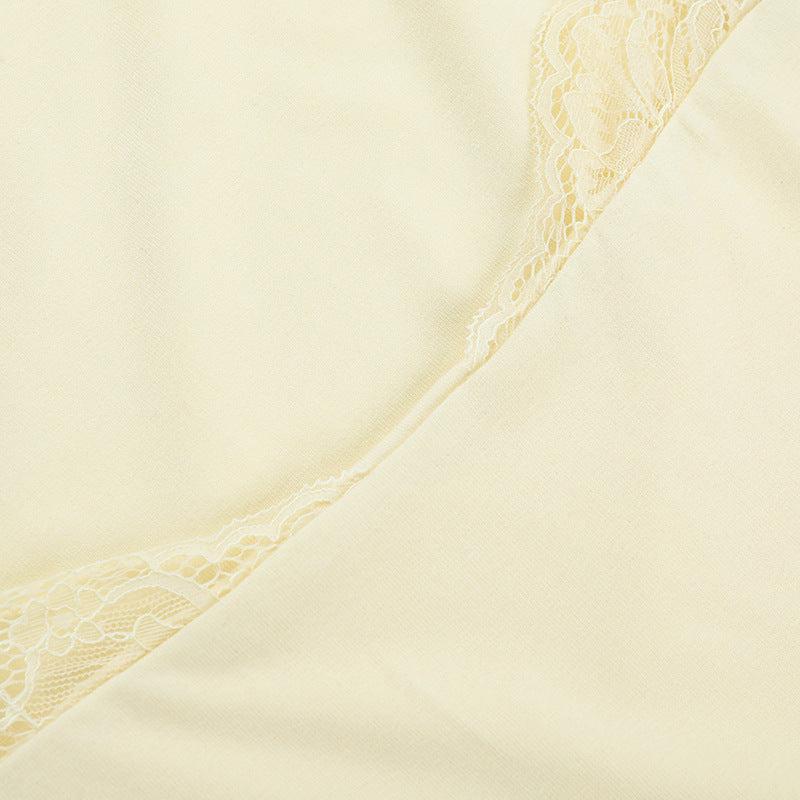 Autumn Chic: Ivory Lace Trim Square Neck Long Sleeve Top - Your Versatile Fall Essential