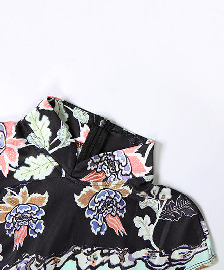 Chic Floral Contrast Mock Neck Mini Dress - Ruched Bodycon for Fall Parties & Nights Out