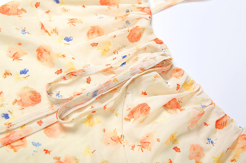 Golden Hour Peach Bloom Maxi Dress - Ruffle Strap Ruched & Lace Trim for Vacation Ready Style