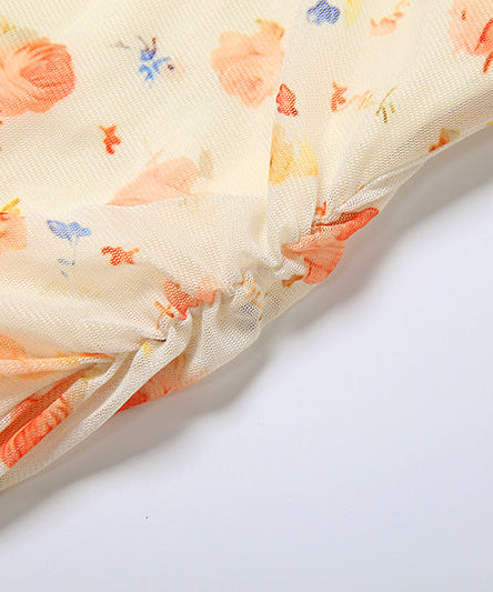 Golden Hour Peach Bloom Maxi Dress - Ruffle Strap Ruched & Lace Trim for Vacation Ready Style