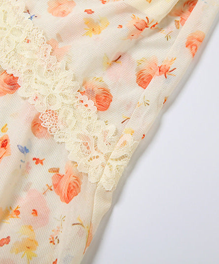 Golden Hour Peach Bloom Maxi Dress - Ruffle Strap Ruched & Lace Trim for Vacation Ready Style