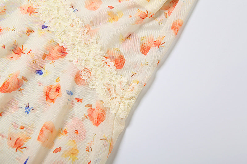 Golden Hour Peach Bloom Maxi Dress - Ruffle Strap Ruched & Lace Trim for Vacation Ready Style