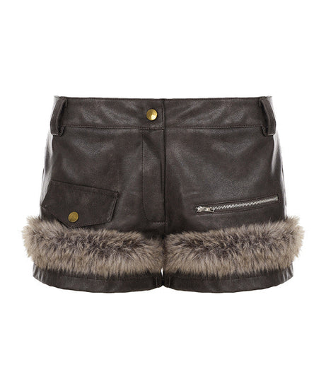 Chic Faux Leather & Fur Trim Shorts | Edgy Fall/Winter Style for Women