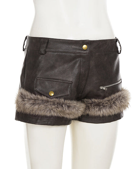 Chic Faux Leather & Fur Trim Shorts | Edgy Fall/Winter Style for Women