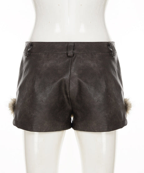 Chic Faux Leather & Fur Trim Shorts | Edgy Fall/Winter Style for Women