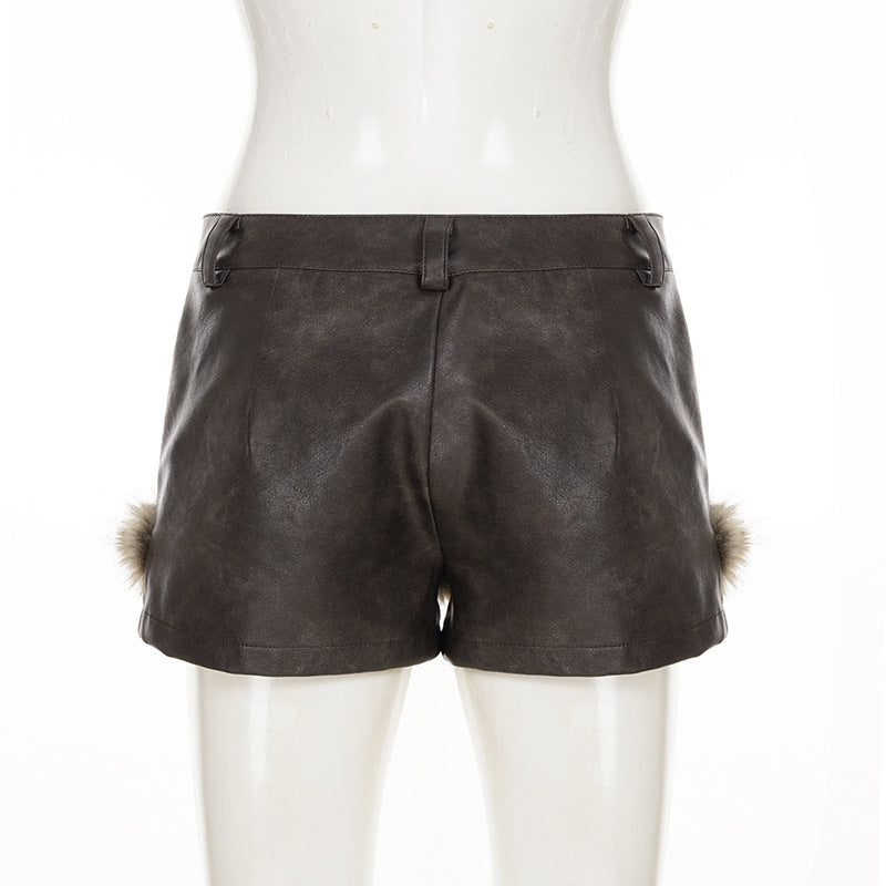 Chic Faux Leather & Fur Trim Shorts | Edgy Fall/Winter Style for Women