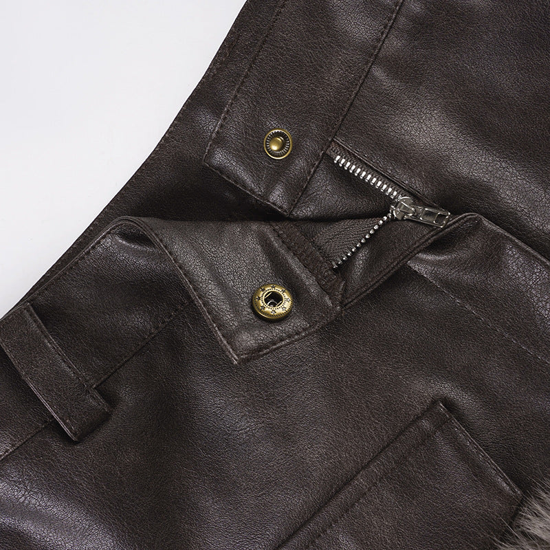 Chic Faux Leather & Fur Trim Shorts | Edgy Fall/Winter Style for Women