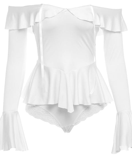 Romantic Off-Shoulder Ruffle Bodysuit | Peplum & Bell Sleeves - Fall & Holiday Chic