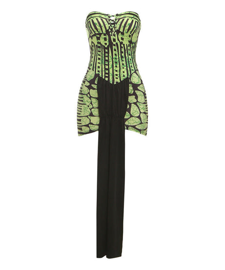 Serpent Chic Strapless Bodycon Mini Dress with Dramatic Tail – Your Fierce Fall & Halloween Statement