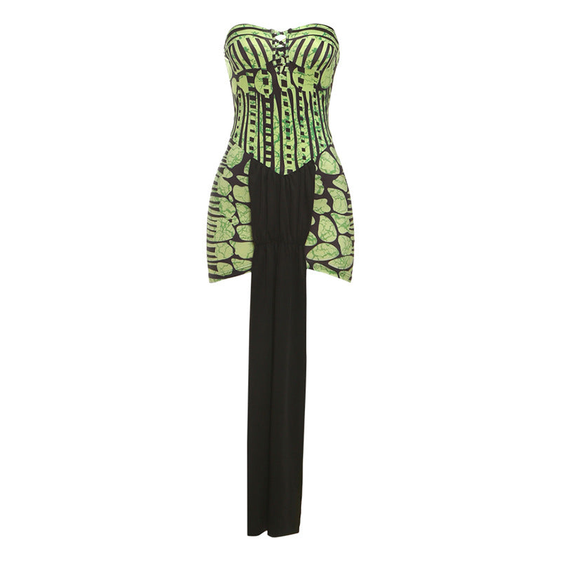 Serpent Chic Strapless Bodycon Mini Dress with Dramatic Tail – Your Fierce Fall & Halloween Statement